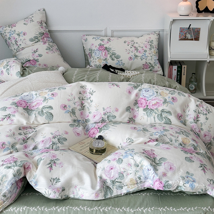 91家纺网 家纺一手货源 找家纺 2024新款13070跑量款全棉四件套--花卉系列 栀夏海棠