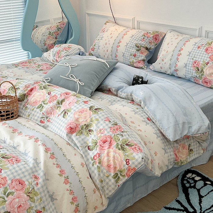 91家纺网 家纺一手货源 找家纺 2024新款13070跑量款全棉四件套--花卉系列 初恋玫瑰