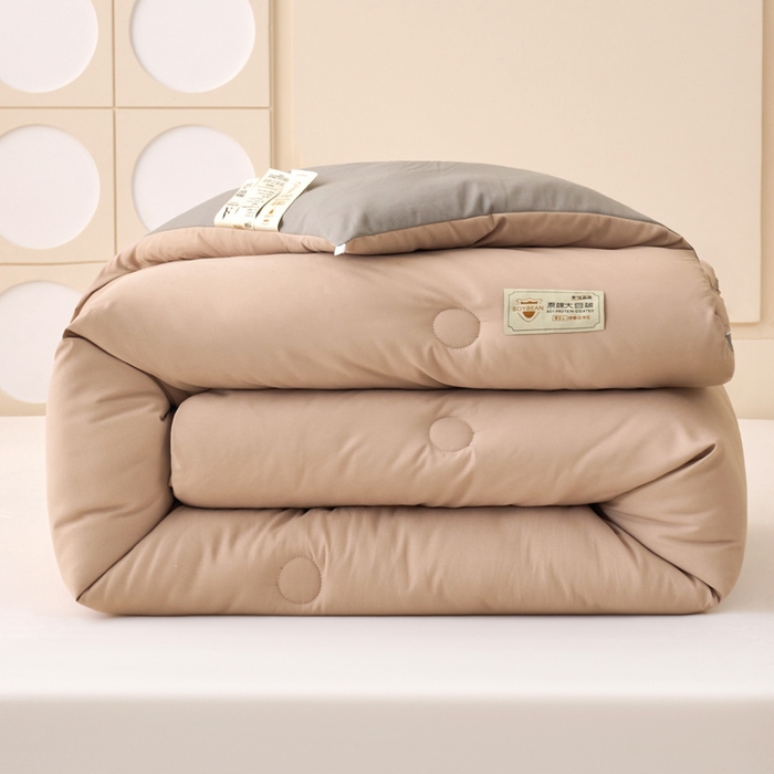 91家纺网 家纺一手货源 找家纺 梦恬佳 2024新款A类原棉亲肤棉大豆被夏被春秋被冬被 卡其+深灰