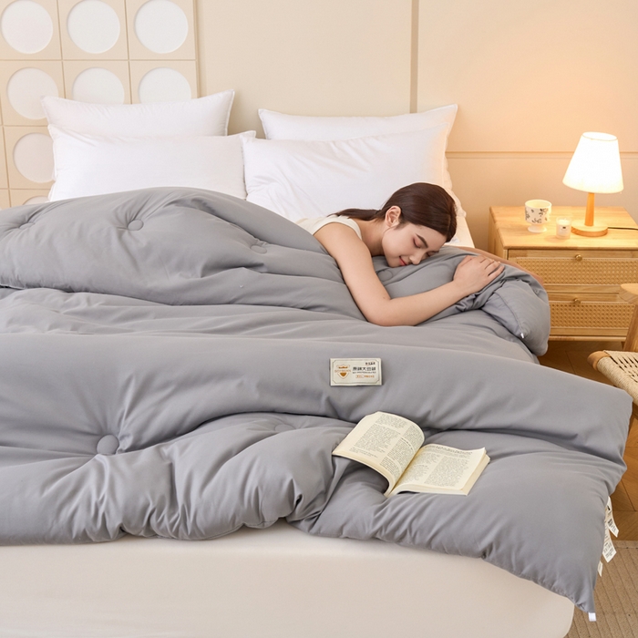 91家纺网 家纺一手货源 找家纺 梦恬佳 2024新款A类原棉亲肤棉大豆被夏被春秋被冬被 浅灰