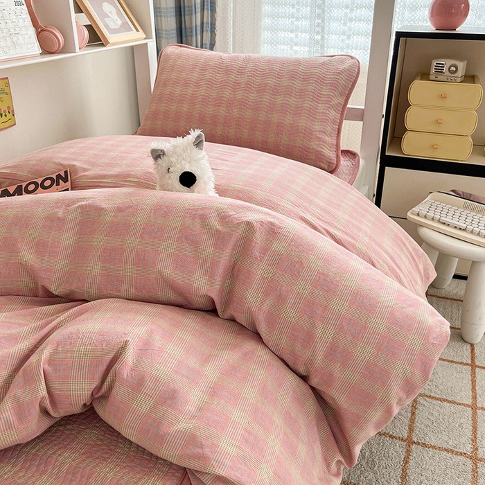 91家纺网 家纺一手货源 找家纺 沐纯家居 2024新款开学季（A类全棉水洗棉，棉加绒）床盖三件套  田园粉