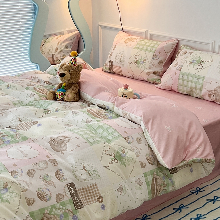 91家纺网 家纺一手货源 找家纺 2024新款13070跑量款全棉四件套--洛丽塔系列 星愿小兔