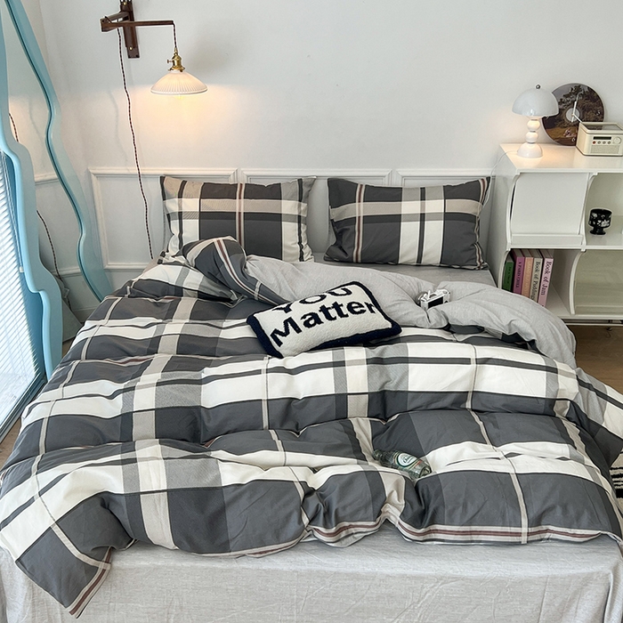 91家纺网 家纺一手货源 找家纺 2024新款13070跑量款全棉四件套--北欧系列 挪威灰格