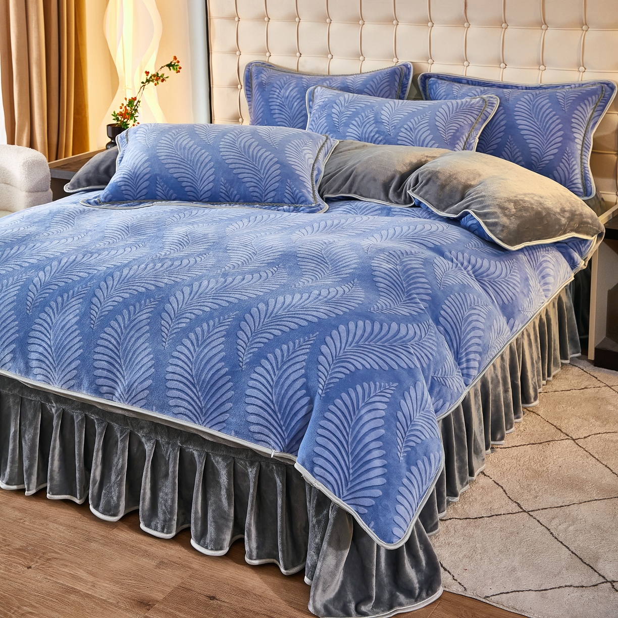 91家纺网 家纺一手货源 找家纺 凤杰 2025新款高克重7斤加厚印花牛奶绒金貂法莱绒四件套 极简生活