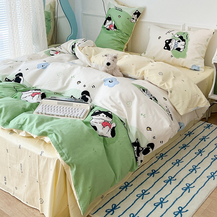 91家纺网 家纺一手货源 找家纺 2024新款13070跑量款全棉四件套--卡通系列 萌趣小猫
