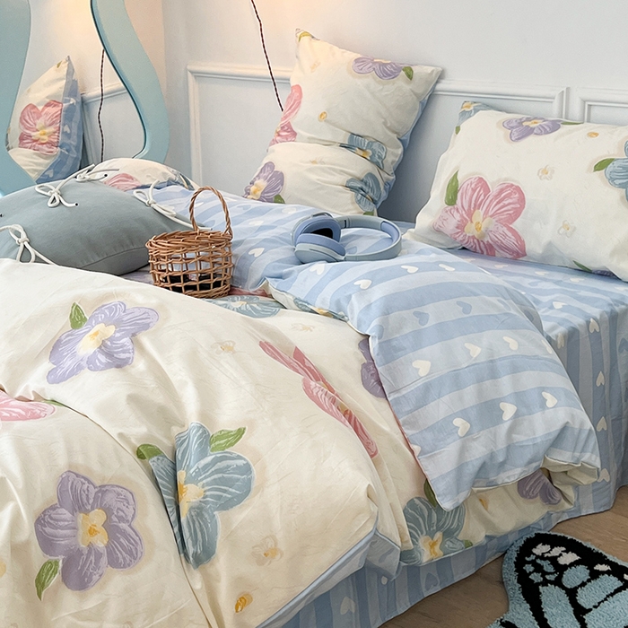 91家纺网 家纺一手货源 找家纺 2024新款13070跑量款全棉四件套--花卉系列 彩色油画花