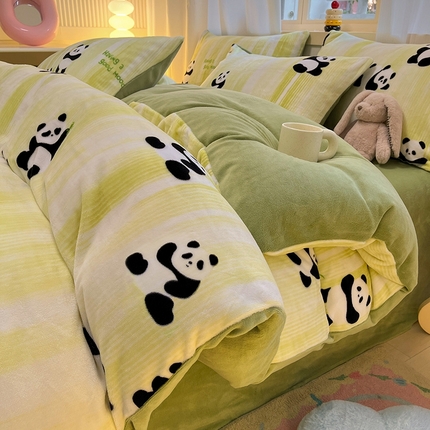 91家纺网 家纺一手货源 找家纺 （总）摩妮卡 2025新款小清新牛奶绒印花四件套床单款床笠单被套场景2