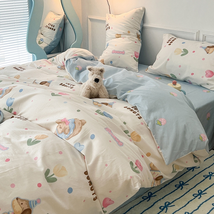 91家纺网 家纺一手货源 找家纺 2024新款13070跑量款全棉四件套--卡通系列 郁金花狗狗