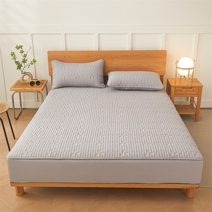 居眠 2024新款A类原棉大豆星星樱桃防水夹棉床笠 闪闪星-灰色