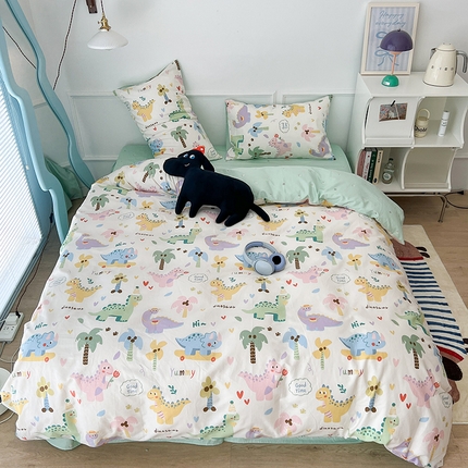 91家纺网 家纺一手货源 找家纺 2024新款13070跑量款全棉四件套--卡通系列 趣味恐龙