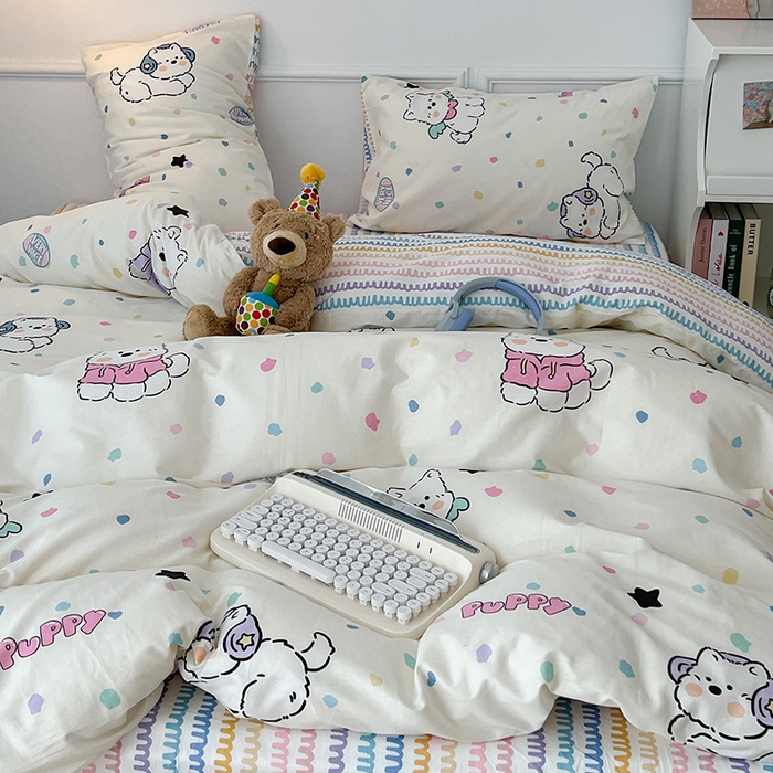 91家纺网 家纺一手货源 找家纺 2024新款13070跑量款全棉四件套--卡通系列 可爱萌萌狗