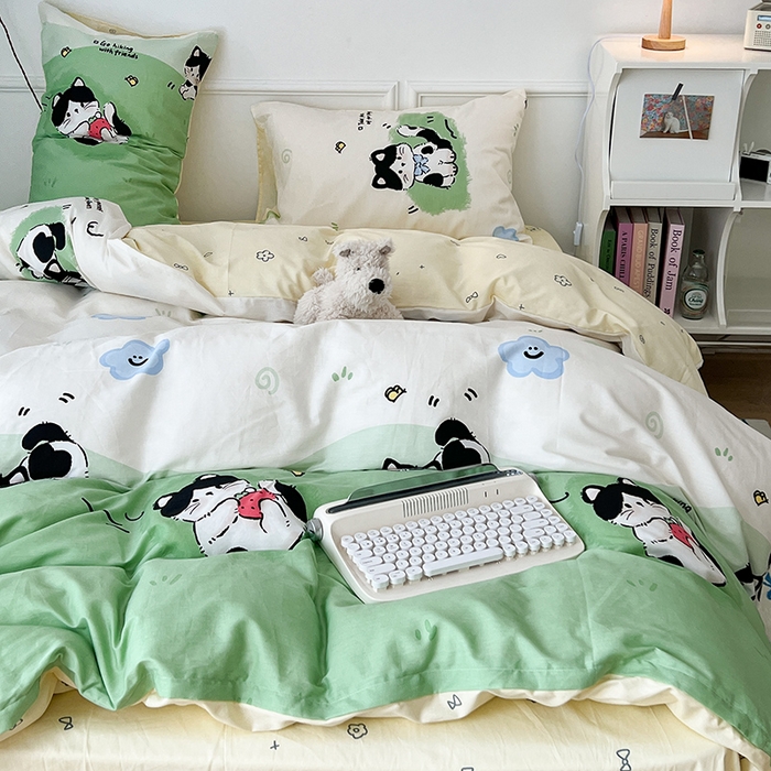 91家纺网 家纺一手货源 找家纺 2024新款13070跑量款全棉四件套--卡通系列 萌趣小猫