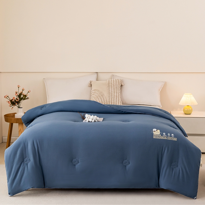 91家纺网 家纺一手货源 找家纺 好宜家纺 2025新款水洗棉新疆棉花被芯拉链款二合一子母被冬被春秋被夏被学生宿舍被褥 单被子-靛蓝色