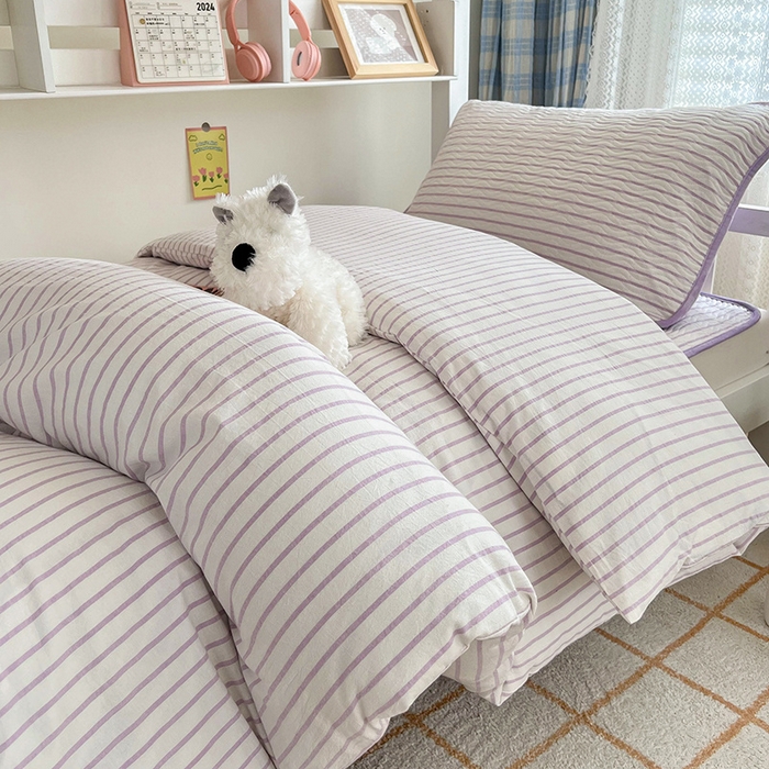 91家纺网 家纺一手货源 找家纺 沐纯家居 2024新款开学季（A类全棉水洗棉，棉加绒）床盖三件套  可乐紫