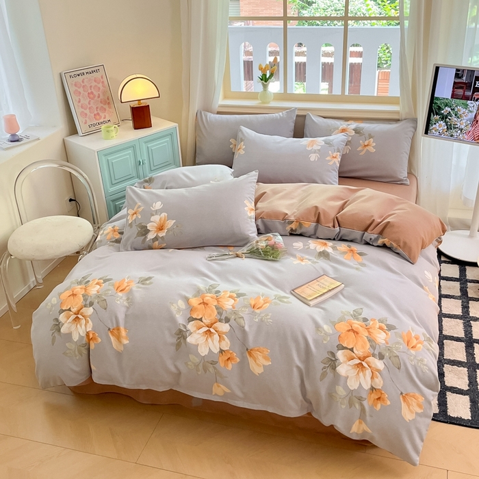 91家纺网 家纺一手货源 找家纺 莱米家纺 2024新款全棉加厚磨毛印花四件套 茉彩