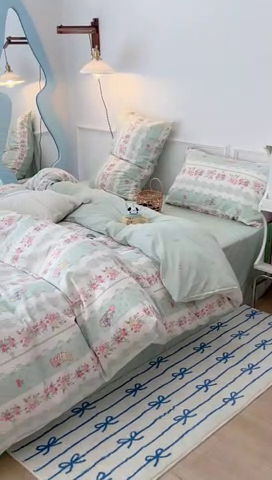 91家纺网 家纺一手货源 找家纺 2024新款13070跑量款全棉四件套--小清新系列 爱丽丝兔