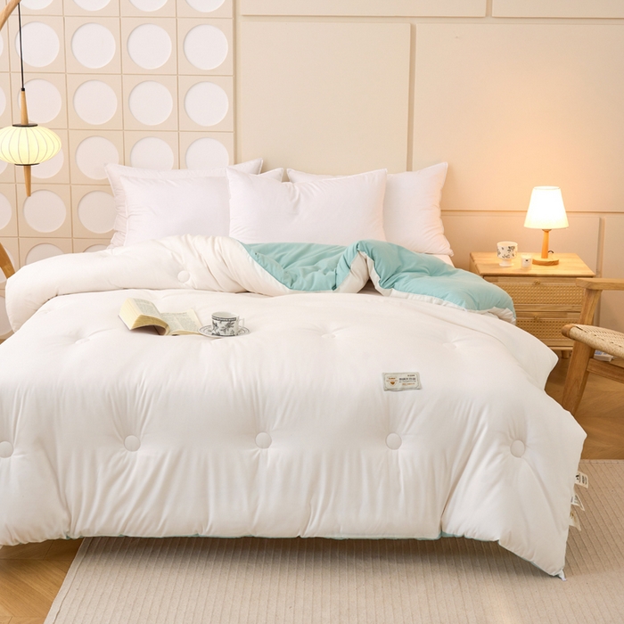 91家纺网 家纺一手货源 找家纺 梦恬佳 2024新款A类原棉亲肤棉大豆被夏被春秋被冬被 典雅白+薄荷绿