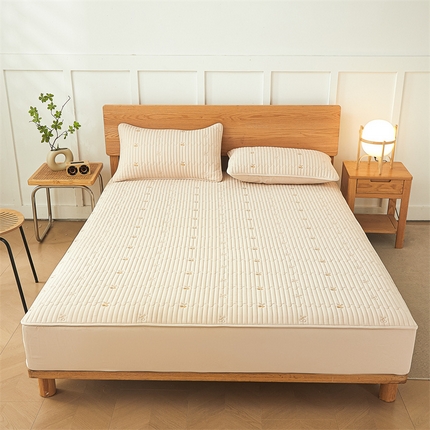 91家纺网 家纺一手货源 找家纺 居眠 2024新款A类原棉大豆星星樱桃防水夹棉床笠 小樱桃-卡其