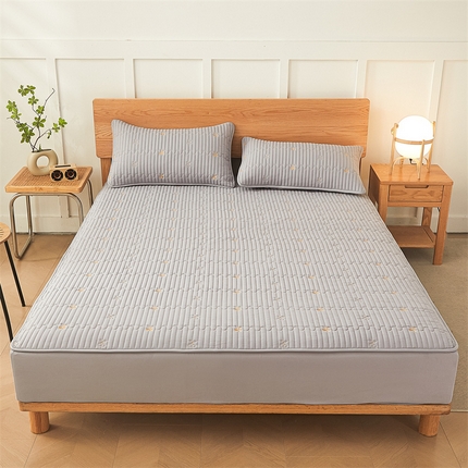 居眠 2024新款A类原棉大豆星星樱桃防水夹棉床笠 小樱桃-灰色