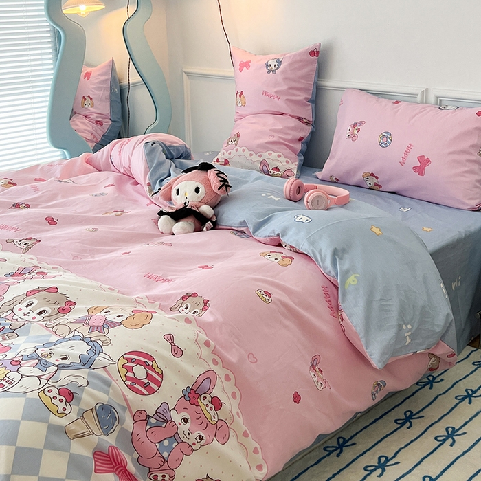 91家纺网 家纺一手货源 找家纺 2024新款13070跑量款全棉四件套--卡通系列 甜心派对