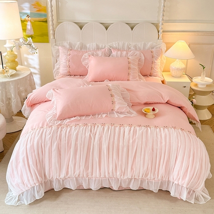 91家纺网 家纺一手货源 找家纺 （总）逸尚阁 2024新款水洗磨毛蕾丝拼接四件套--维密天使系列