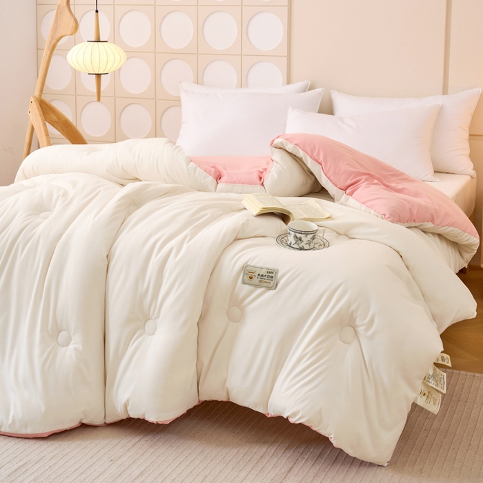 91家纺网 家纺一手货源 找家纺 梦恬佳 2024新款A类原棉亲肤棉大豆被夏被春秋被冬被 典雅白+樱花粉