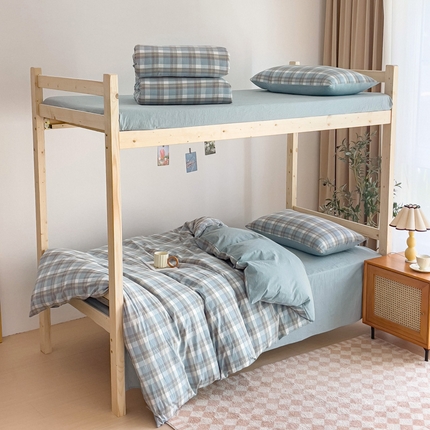 91家纺网 家纺一手货源 找家纺 （总）2024新款纯棉全棉A类色织水洗棉学生宿舍三件套四件套上下铺学生床套床垫套保护套