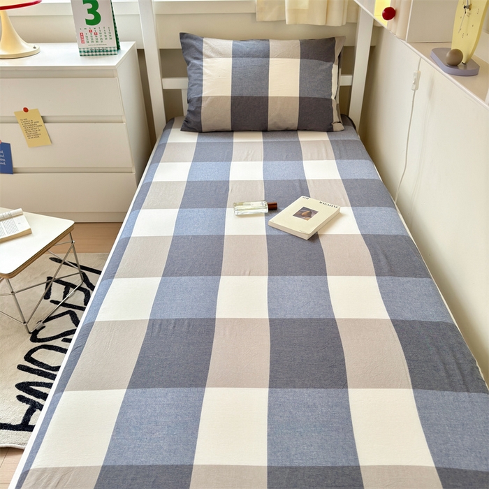 91家纺网 家纺一手货源 找家纺 北欧良品 2024新款学生季A类全棉水洗棉单品床套床垫套 蓝白大格