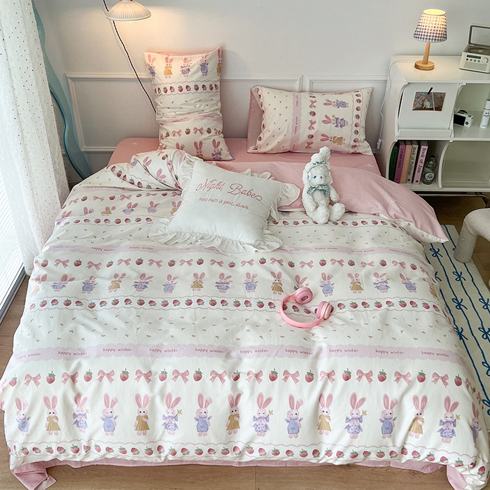 91家纺网 家纺一手货源 找家纺 2024新款13070跑量款全棉四件套--洛丽塔系列 魔法仙女兔