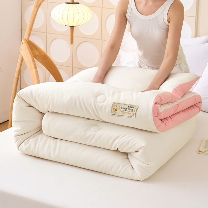 91家纺网 家纺一手货源 找家纺 梦恬佳 2024新款A类原棉亲肤棉大豆被夏被春秋被冬被 典雅白+樱花粉