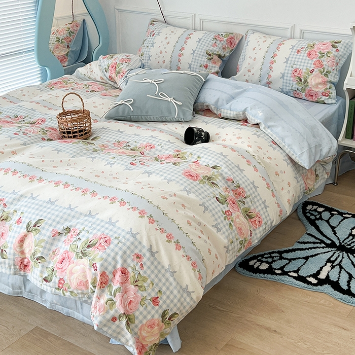 91家纺网 家纺一手货源 找家纺 2024新款13070跑量款全棉四件套--花卉系列 初恋玫瑰