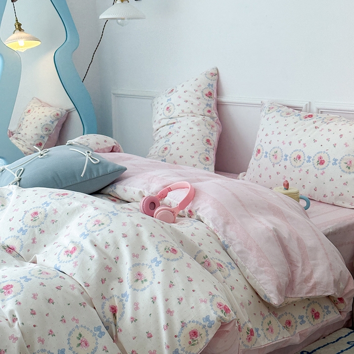 91家纺网 家纺一手货源 找家纺 2024新款13070跑量款全棉四件套--花卉系列 圈圈碎花玫瑰