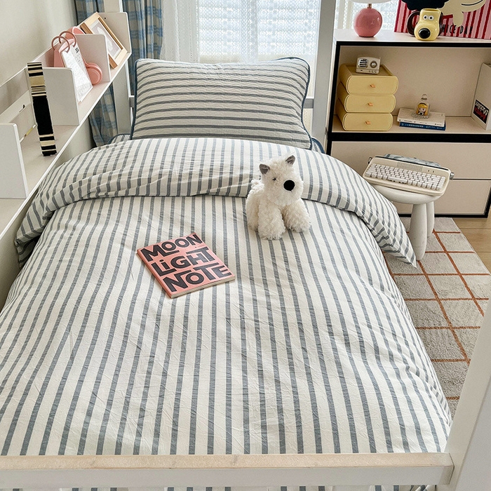 91家纺网 家纺一手货源 找家纺 沐纯家居 2024新款开学季（A类全棉水洗棉，棉加绒）床盖三件套  青柠蓝