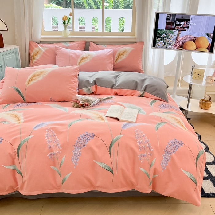 91家纺网 家纺一手货源 找家纺 莱米家纺 2024新款全棉加厚磨毛印花四件套 花穗