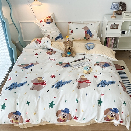 91家纺网 家纺一手货源 找家纺 2024新款13070跑量款全棉四件套--卡通系列 烟花小狗