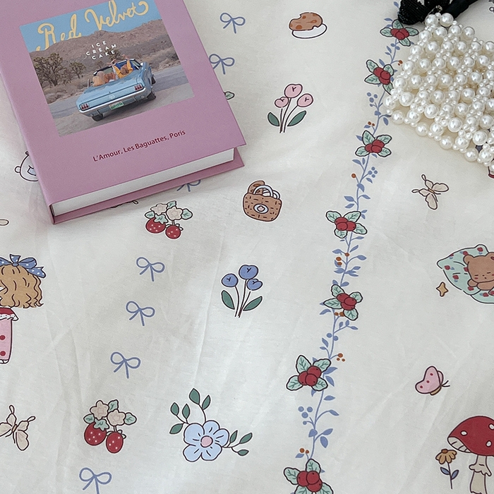 91家纺网 家纺一手货源 找家纺 2024新款13070跑量款全棉四件套--小清新系列 蘑菇女孩