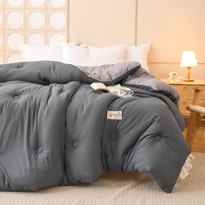 91家纺网 家纺一手货源 找家纺 梦恬佳 2024新款A类原棉亲肤棉大豆被夏被春秋被冬被 深灰+浅灰