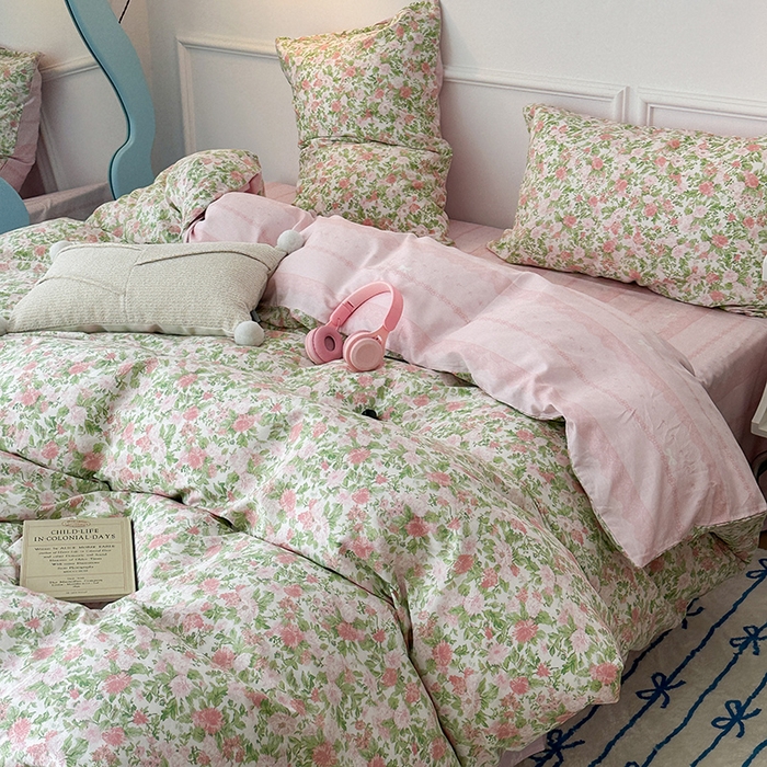 91家纺网 家纺一手货源 找家纺 2024新款13070跑量款全棉四件套--花卉系列 梨花末雨