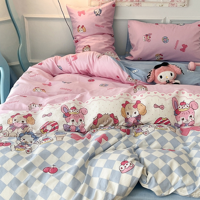 91家纺网 家纺一手货源 找家纺 2024新款13070跑量款全棉四件套--卡通系列 甜心派对