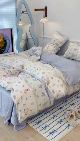 91家纺网 家纺一手货源 找家纺 2024新款13070跑量款全棉四件套--小清新系列 蓝莓小兔