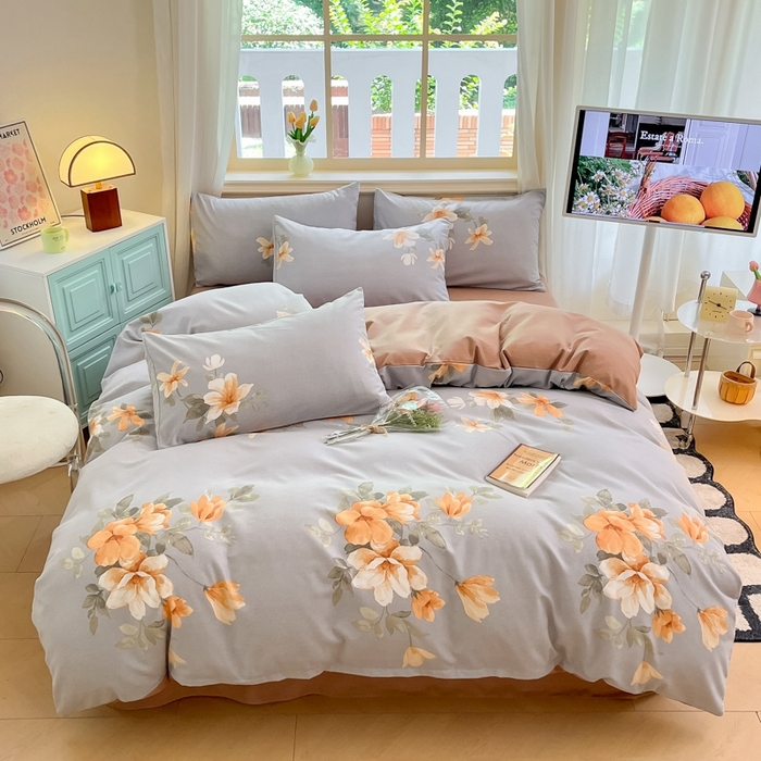 91家纺网 家纺一手货源 找家纺 莱米家纺 2024新款全棉加厚磨毛印花四件套 茉彩