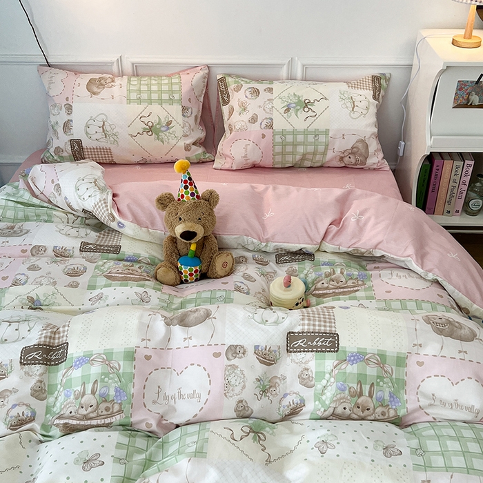 91家纺网 家纺一手货源 找家纺 2024新款13070跑量款全棉四件套--洛丽塔系列 星愿小兔