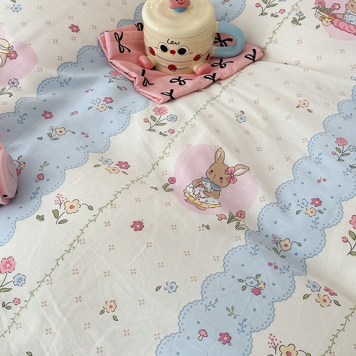 91家纺网 家纺一手货源 找家纺 2024新款13070跑量款全棉四件套--小清新系列 春日花花兔