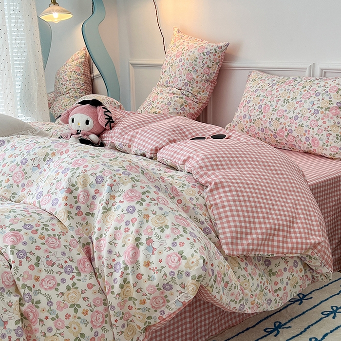 91家纺网 家纺一手货源 找家纺 2024新款13070跑量款全棉四件套--小清新系列 秘境花园兔