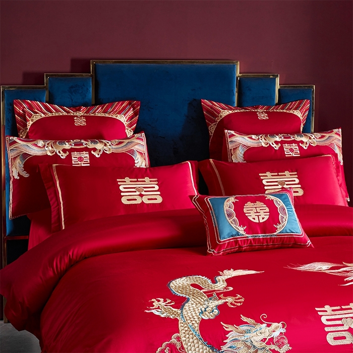 91家纺网 家纺一手货源 找家纺 用心 2024新款双面长绒棉婚庆四件套 福瑞呈祥（新）