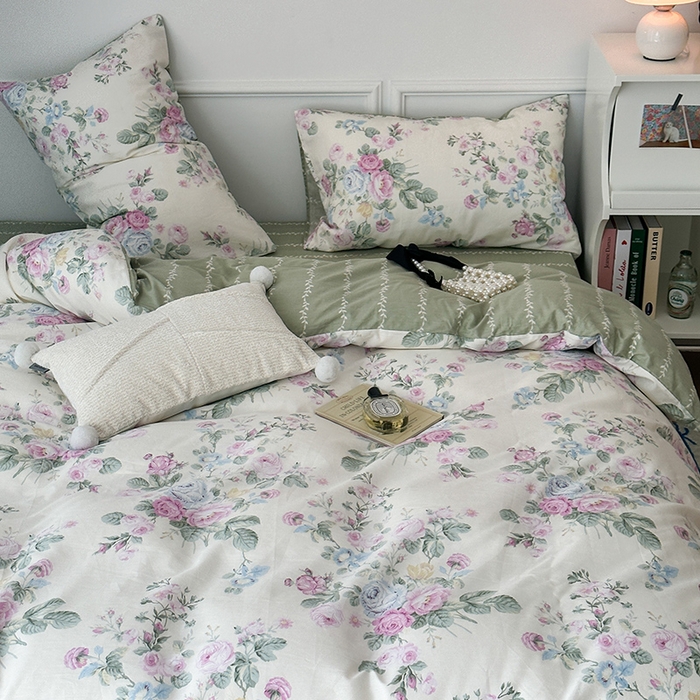 91家纺网 家纺一手货源 找家纺 2024新款13070跑量款全棉四件套--花卉系列 栀夏海棠