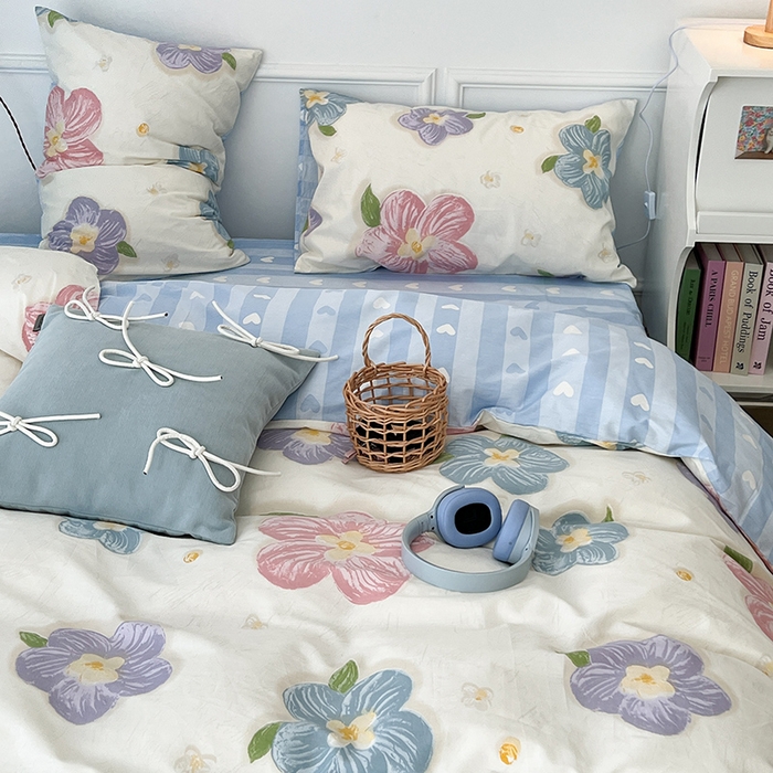 91家纺网 家纺一手货源 找家纺 2024新款13070跑量款全棉四件套--花卉系列 彩色油画花