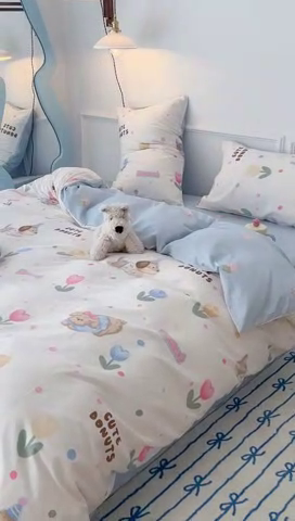 91家纺网 家纺一手货源 找家纺 2024新款13070跑量款全棉四件套--卡通系列 郁金花狗狗