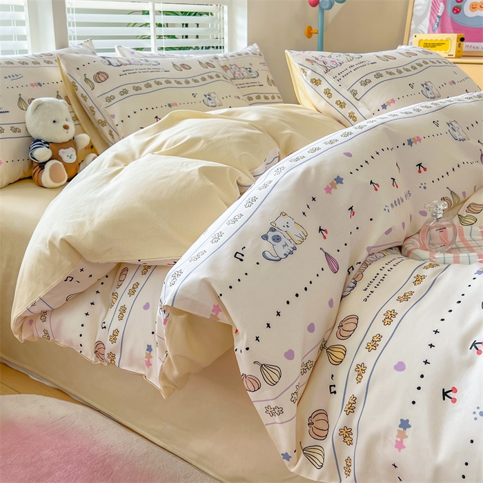 91家纺网 家纺一手货源 找家纺 红馆 2025年全棉12868印花系列四件套南瓜小猫