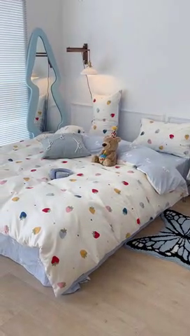 91家纺网 家纺一手货源 找家纺 2024新款13070跑量款全棉四件套--小清新系列 彩色草莓